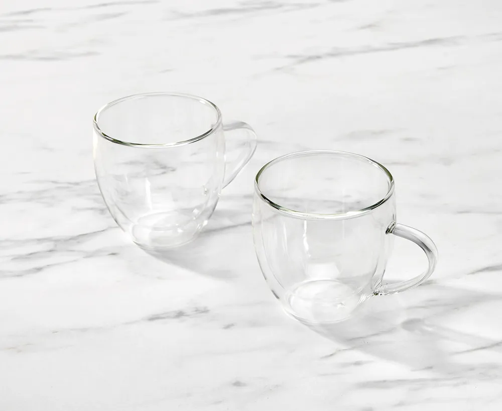 Doublico Double Wall Cappuccino Mugs, Set of 2, 12 oz