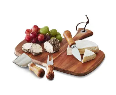 Elon Acacia Wood Cheese Board with 3 Knives