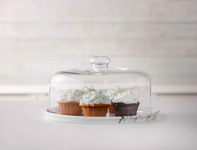 Marble Cake Plate & Glass Dome, 29.5 cm