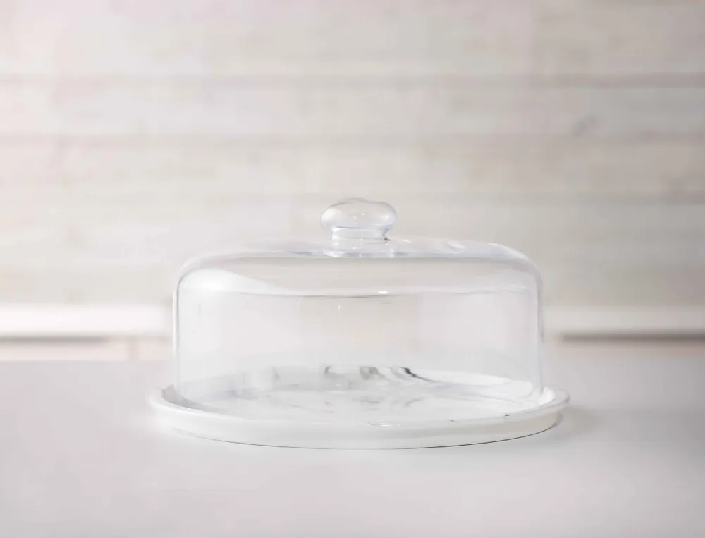 Marble Cake Plate & Glass Dome, 29.5 cm