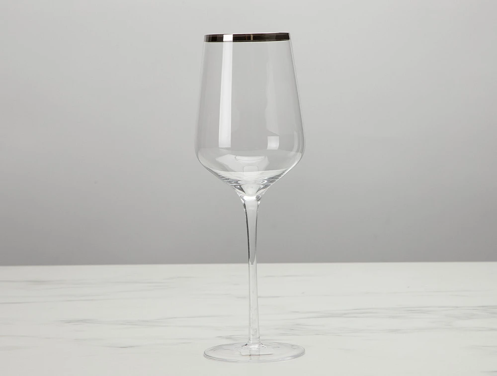 Regis White Wine Glass, Silver Rim, 16.9 oz