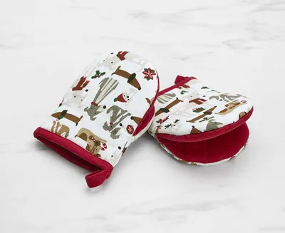 Festive Dogs Mini Oven Mitts, Set of 2