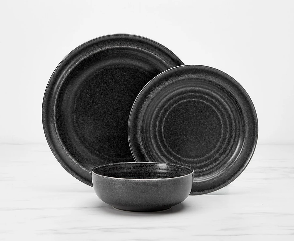 Leather 12-Pc Dinnerware Set, Tuxedo