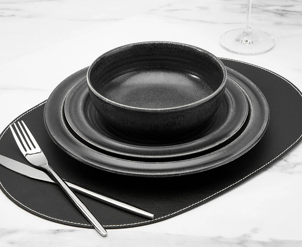Leather 12-Pc Dinnerware Set, Tuxedo