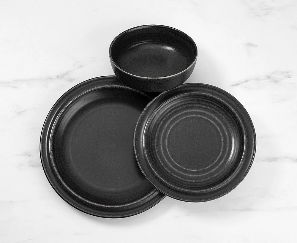 Leather 12-Pc Dinnerware Set, Tuxedo