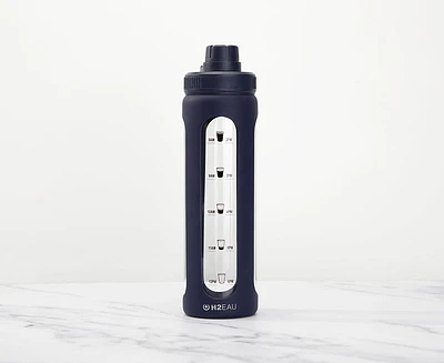 Bouteille Essential en verre avec manchon en silicone, marine, 750 ml