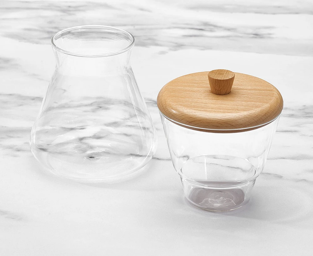Ensemble en verre pour sucre et crème Java & Co., chêne