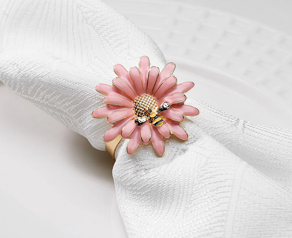 Daisy Bee Napkin Ring, Pink