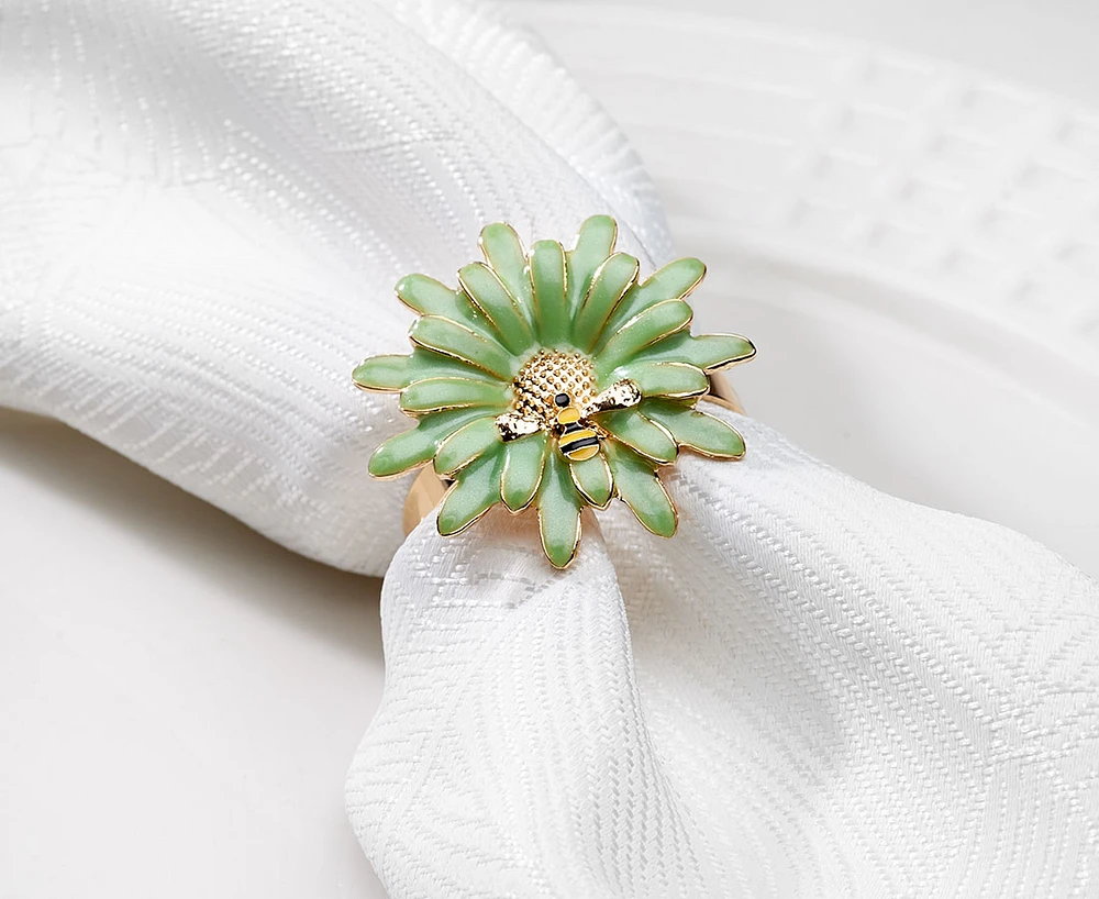 Daisy Bee Napkin Ring, Green