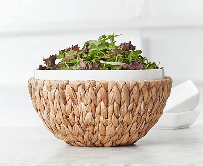 Bol à salade avec panier en jacinthe d'eau Catalina, blanc et naturel