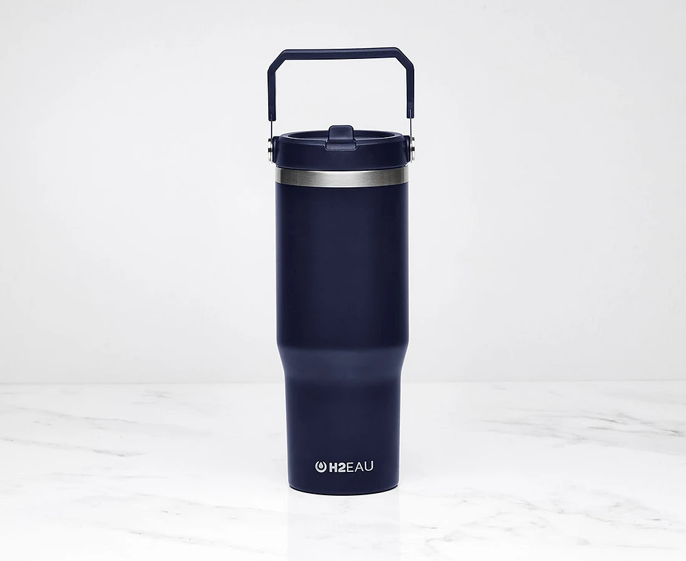 Bouteille isotherme à double paroi avec bouchon à paille SIP, bleu foncé, 30 oz