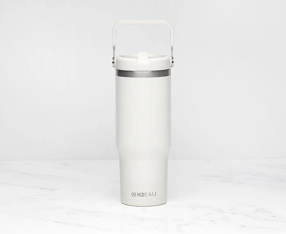 Bouteille isotherme à double paroi avec bouchon à paille SIP, blanc cassé, 30 oz