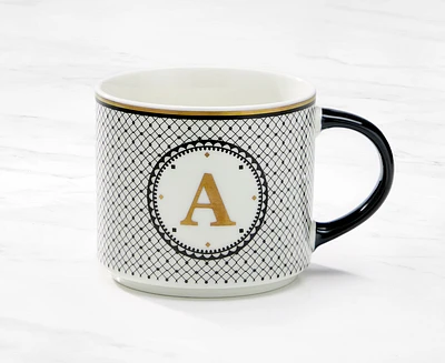 Monogram Mug with Letter A, Black and Gold, 480 ml