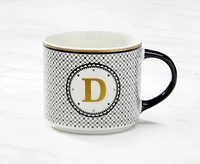 Monogram Mug with Letter D, Black and Gold, 480 ml