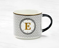 Monogram Mug with Letter E, Black and Gold, 480 ml