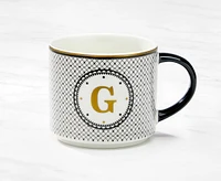 Monogram Mug with Letter G, Black and Gold, 480 ml