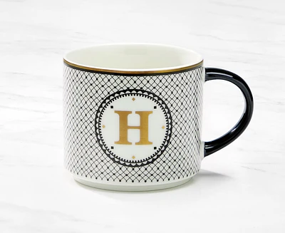 Tasse monogramme avec lettre H, noir et or, 480 ml