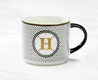 Monogram Mug with Letter H, Black and Gold, 480 ml