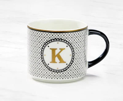 Tasse monogramme avec lettre K, noir et or, 480 ml