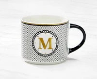 Monogram Mug with Letter M, Black and Gold, 480 ml