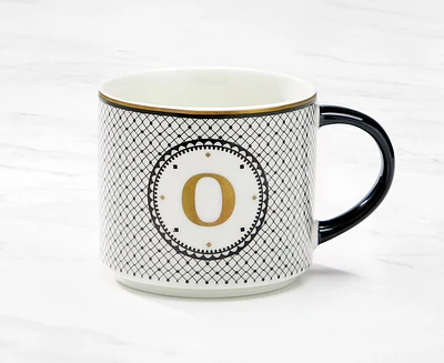 Tasse monogramme avec lettre O, noir et or, 480 ml