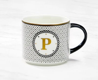 Tasse monogramme avec lettre P, noir et or, 480 ml