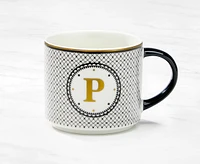 Monogram Mug with Letter P, Black and Gold, 480 ml