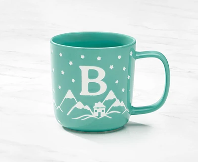 Tasse monogramme avec motif chalet et lettre B, turquoise et blanc, 370 ml