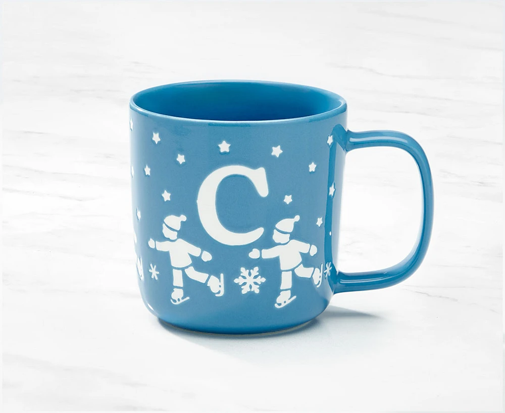 Monogram Mug Skates design and Letter C, Blue and White, 370ML