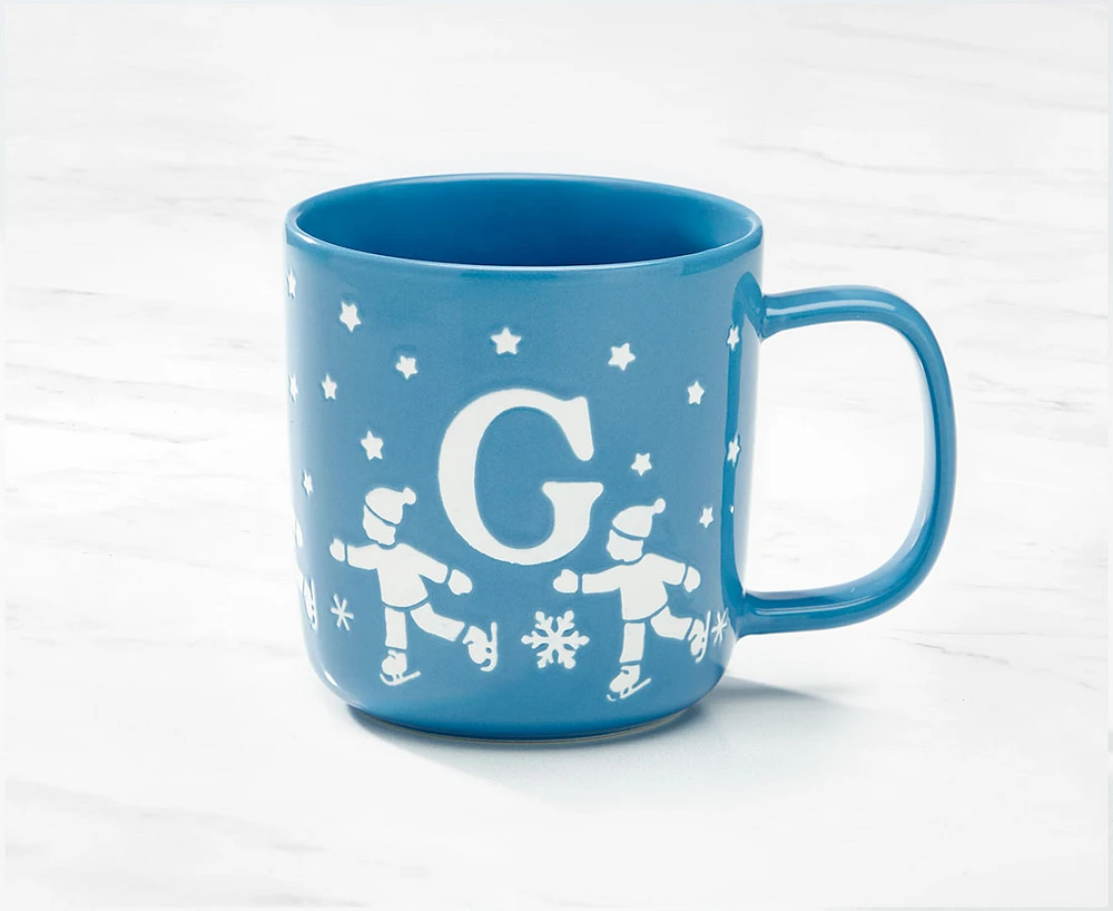 Monogram Mug Skates design and Letter G, Blue and White, 370ML