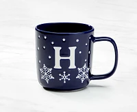 Monogram Mug Snowflake design and Letter H, Navy and White, 370ML