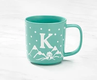 Monogram Mug Chalet design and Letter K, Teal and White, 370ML