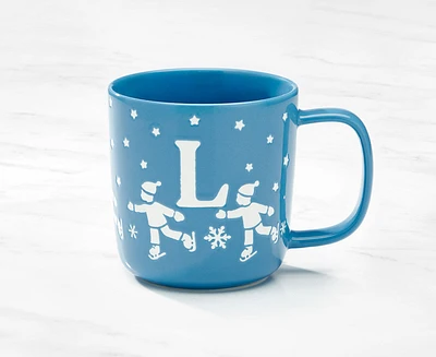 Monogram Mug Skates design and Letter L, Blue and White, 370ML