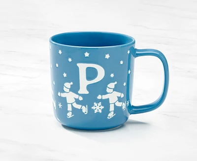 Tasse monogramme avec motif patin et lettre P, bleu et blanc, 370 ml