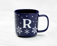 Monogram Mug Snowflake design and Letter R, Navy and White, 370ML