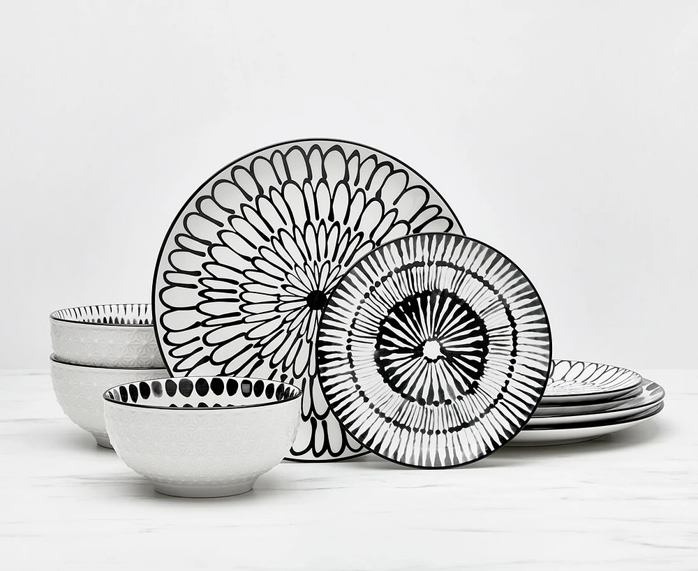 Gallery 18-Pc Dinnerware Set, Black and White