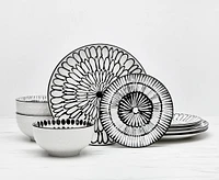 Gallery 18-Pc Dinnerware Set, Black and White