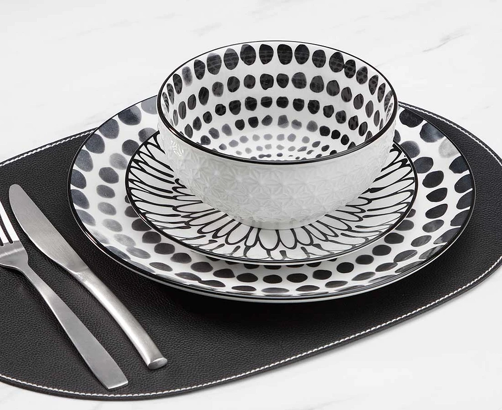 Gallery 18-Pc Dinnerware Set, Black and White