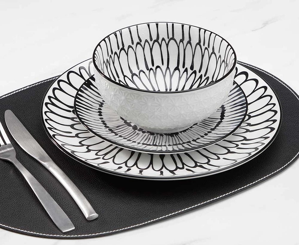 Gallery 18-Pc Dinnerware Set, Black and White