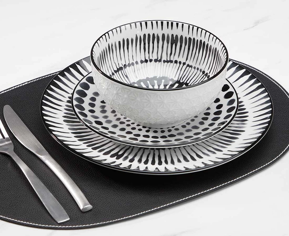 Gallery 18-Pc Dinnerware Set, Black and White