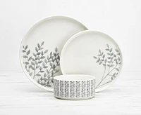 Buttercup 12-Pc Dinnerware Set, Grey and White