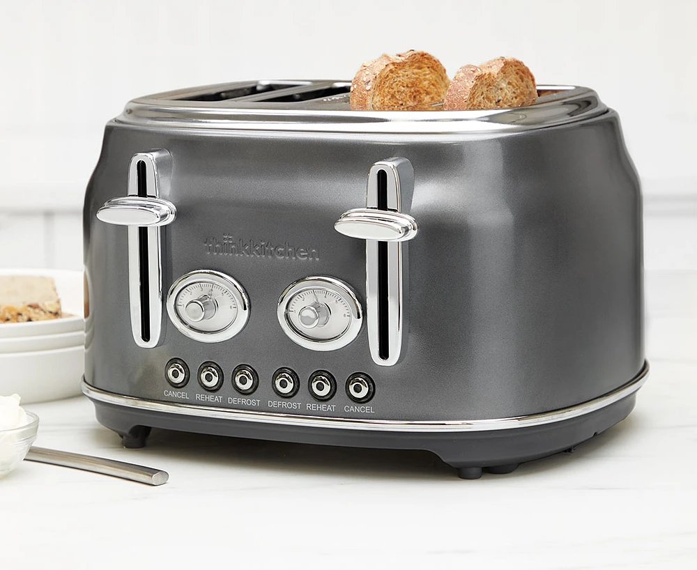 thinkkitchen Retro 4-Slice Toaster, Charcoal