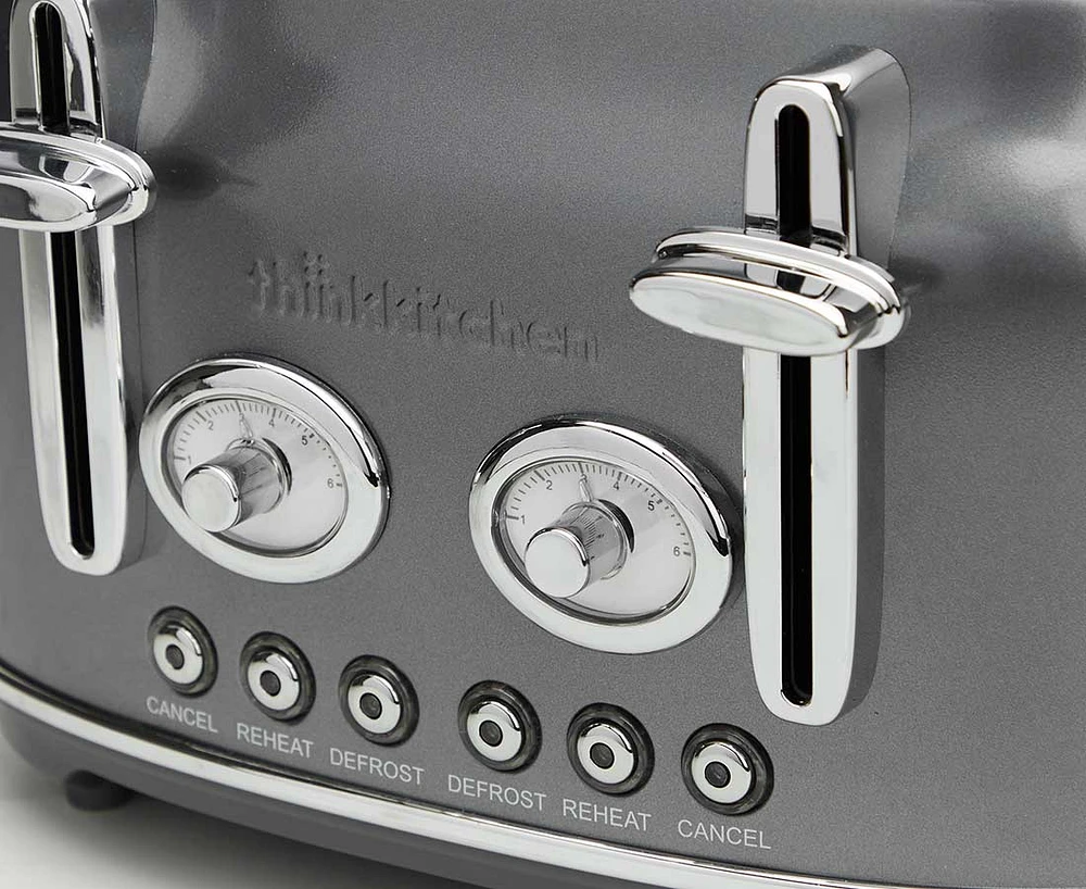 thinkkitchen Retro 4-Slice Toaster, Charcoal