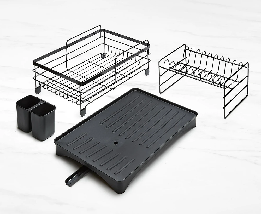 thinkkitchen Dish Rack with Drainage Tray, Black