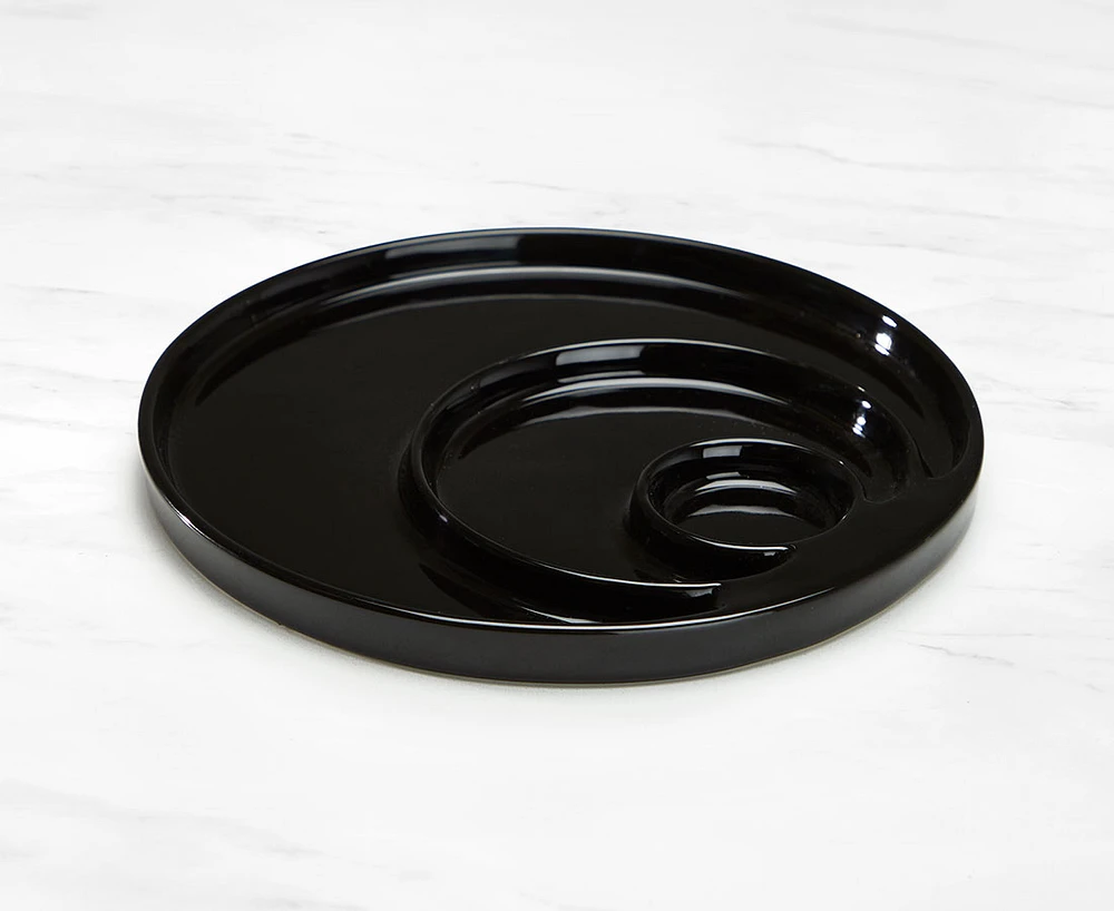 Circular Fondue Plate with 3 Sections, Black, 22 cm