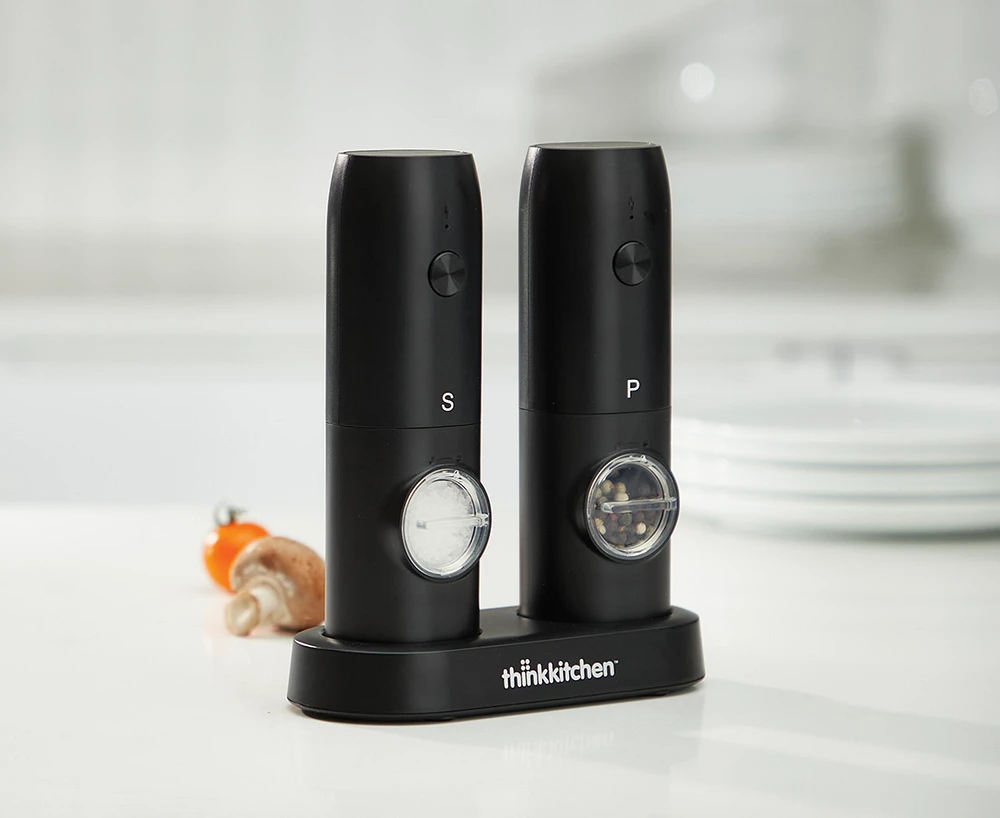 thinkkitchen Gourmet Salt and Pepper Grinders with USB Charging Dock