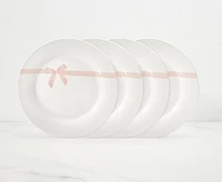 Ribbon Dinner Plates, Set of 4, White and Pink