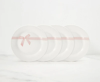 Ribbon Side Plates, Set of 4, White and Pink