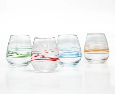 Razzle Drinking Glasses, Set of 4, Clear and Multicolour