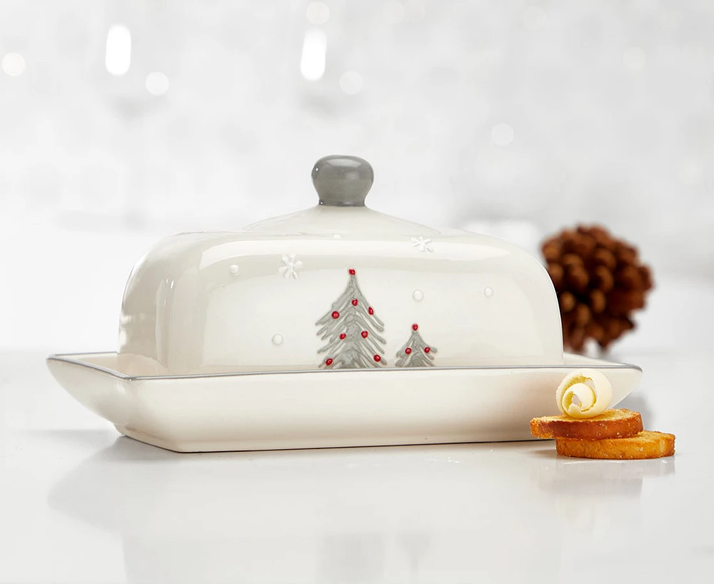 Snowfall Butter Dish, White and Grey